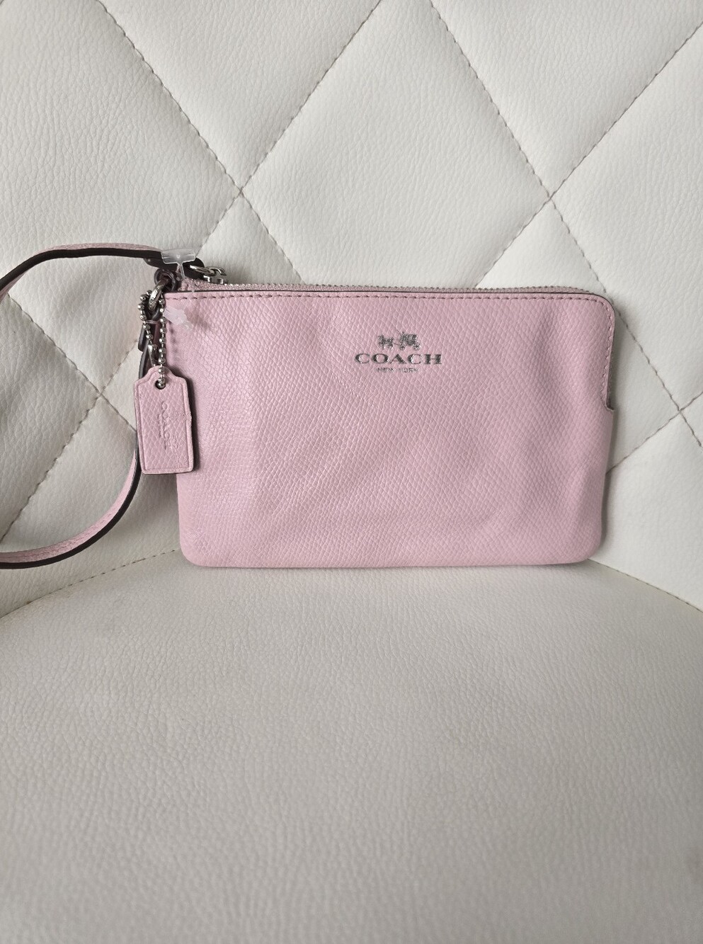 ​Authentic Coach Light Pink Pebbled Leather Wristlet